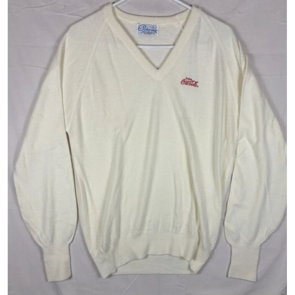 Coca Cola Knit Sweater Acrylic Vintage 80s Grandpa Style Cream Color Men’s Large